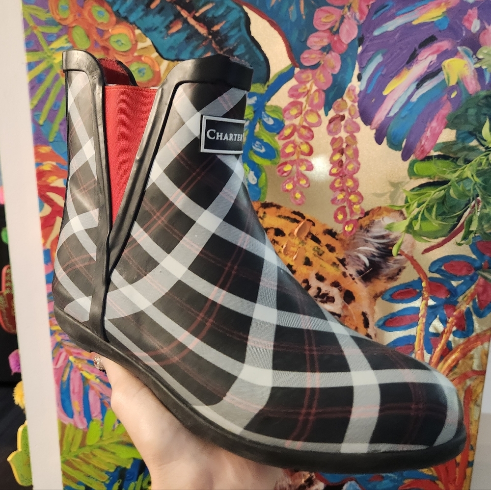 Checkered Ankle Rain Boots
